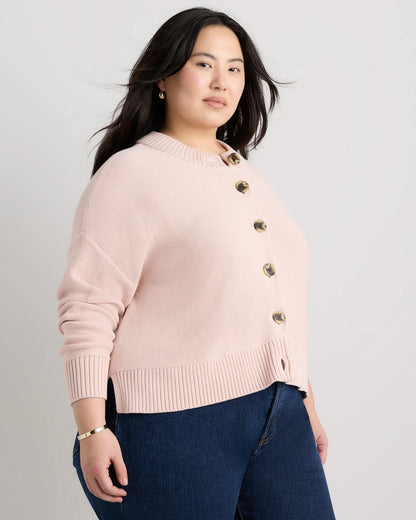 100% Organic Cotton Cropped Cardigan - 1X / Speckled Beige