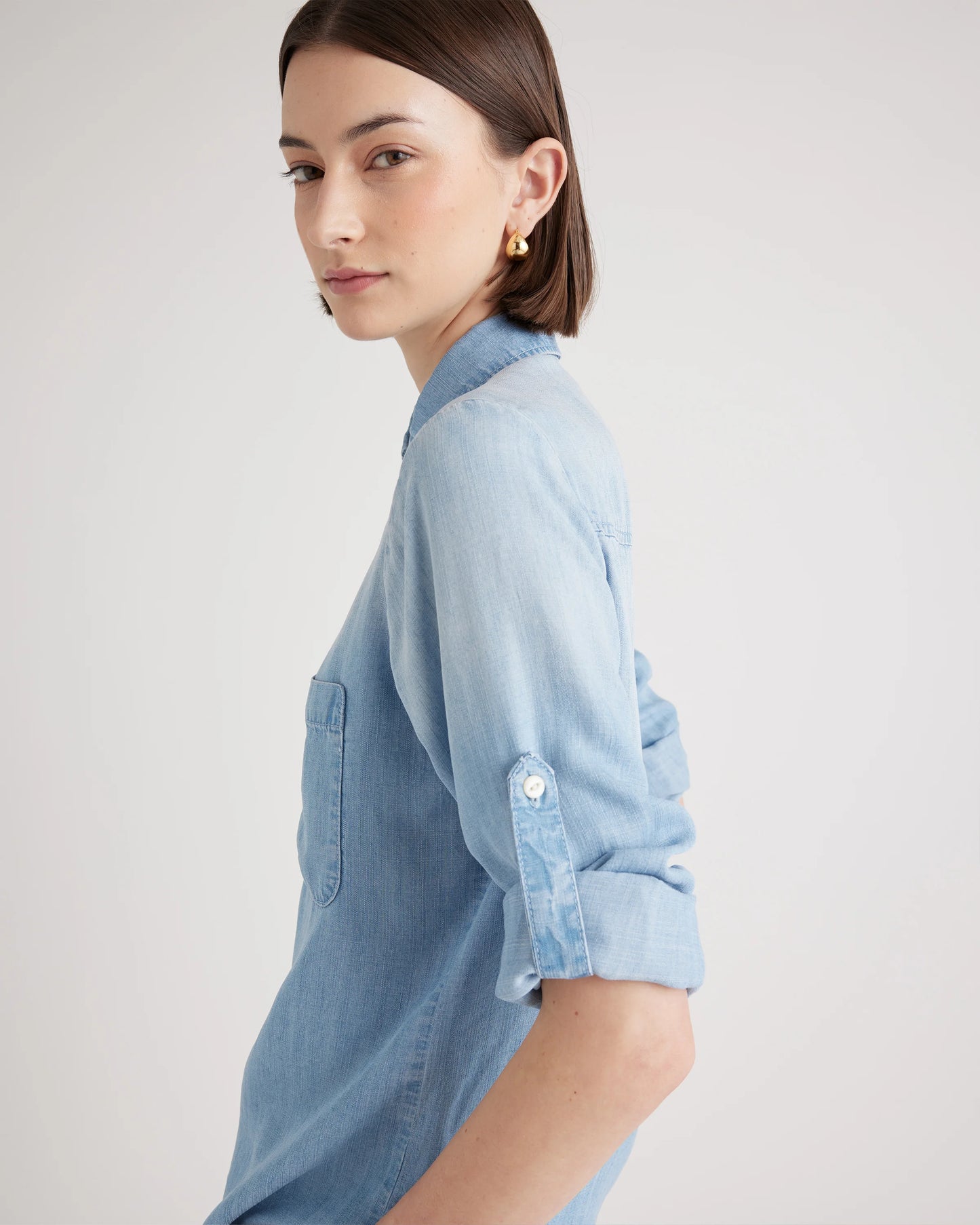 Chambray Tencel Long Sleeve Shirt - XS / Light Indigo