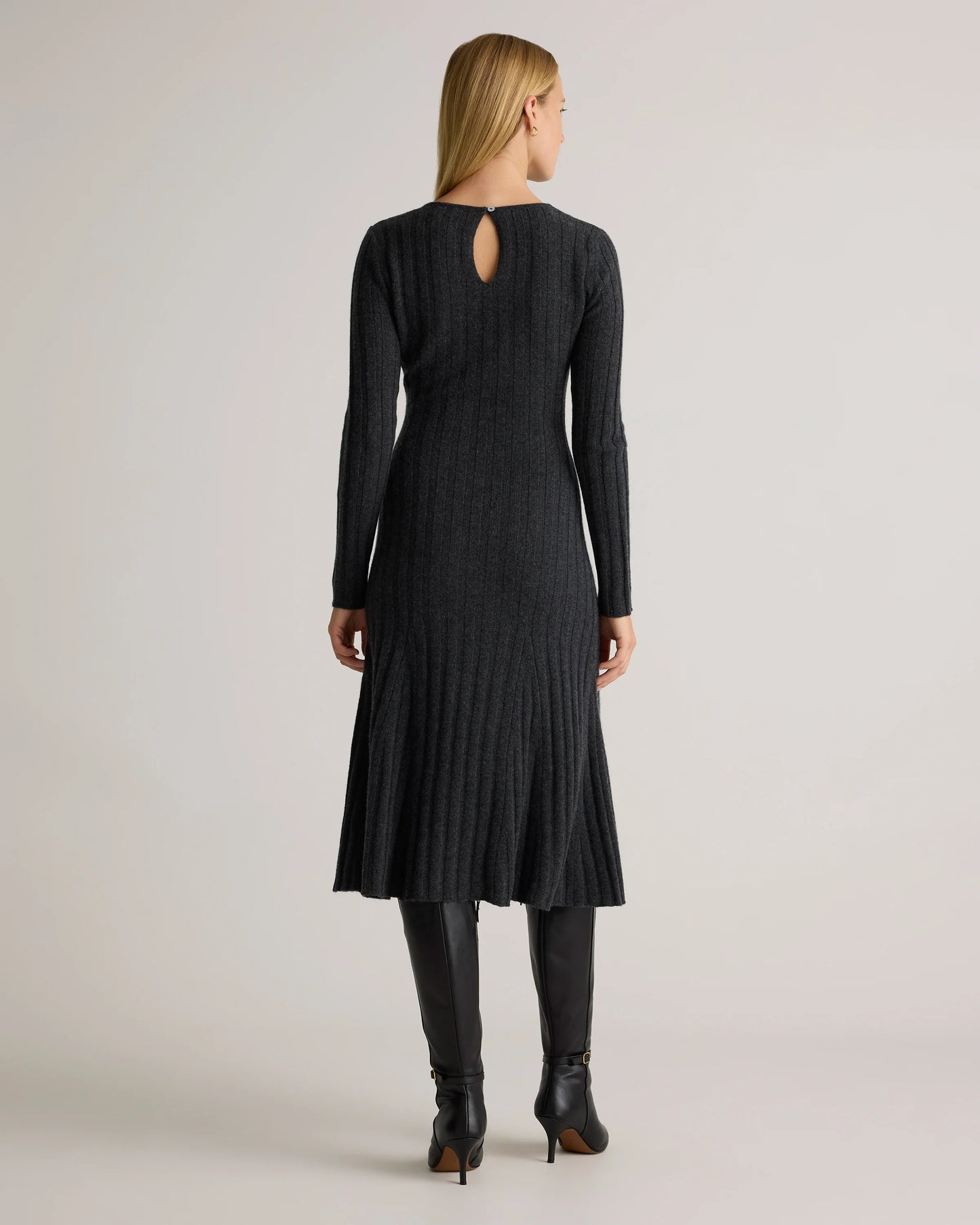 Mongolian Cashmere Wide-Rib Midi Dress - XS / Black
