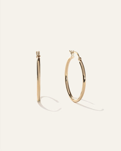 14K Gold Tube Hoops - 25mm / Yellow Gold