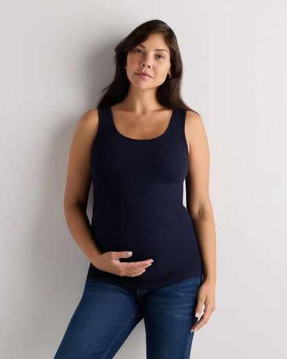 Bamboo Rib Maternity Scoop Neck Tank - XS / Deep Navy