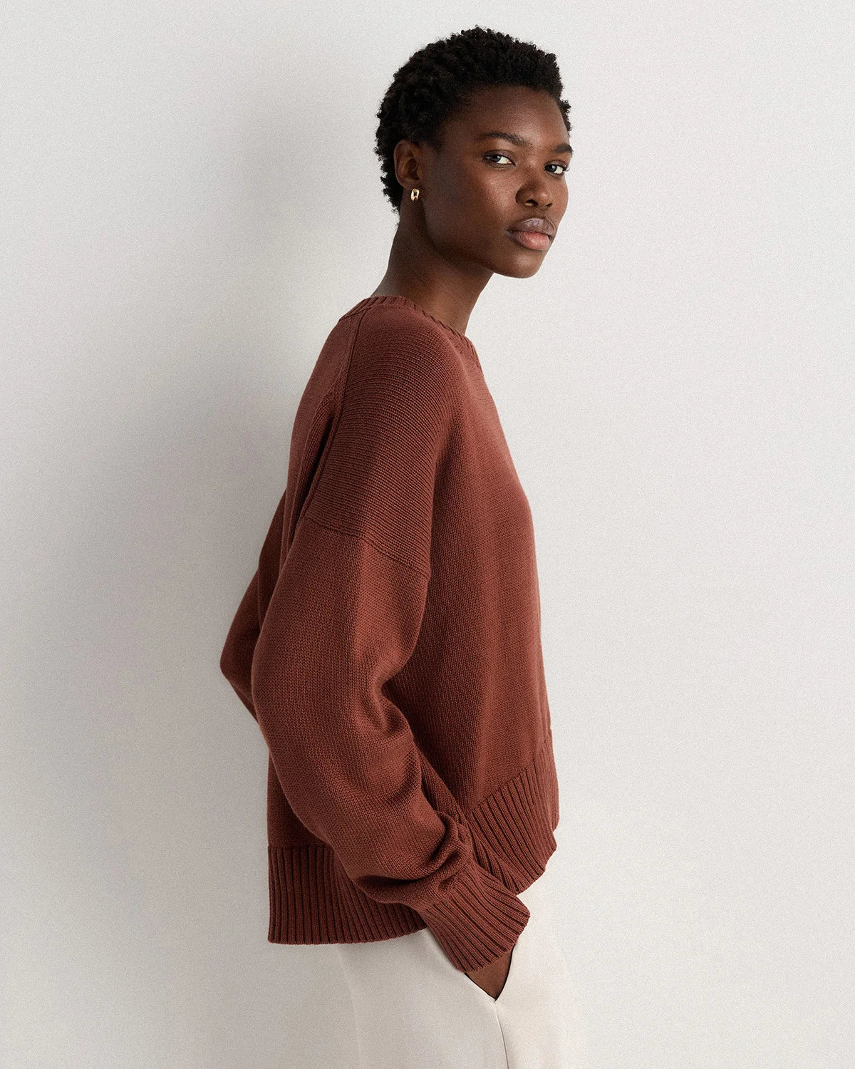 100% Organic Cotton Boyfriend Crew Sweater - XS / Speckled Beige