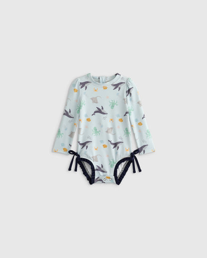 Long Sleeve Tie One-Piece Swimsuit - 0-3M / Soft Ditsy Floral
