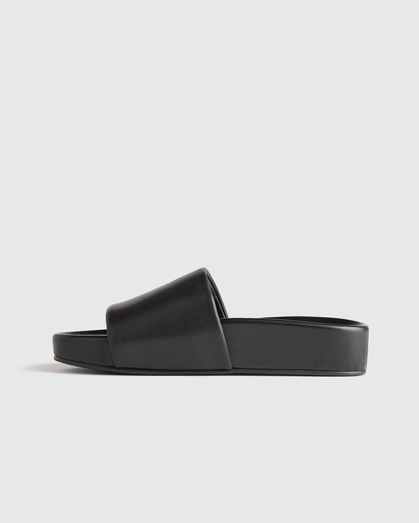 Italian Leather Platform Slide Sandal - 5 / Black