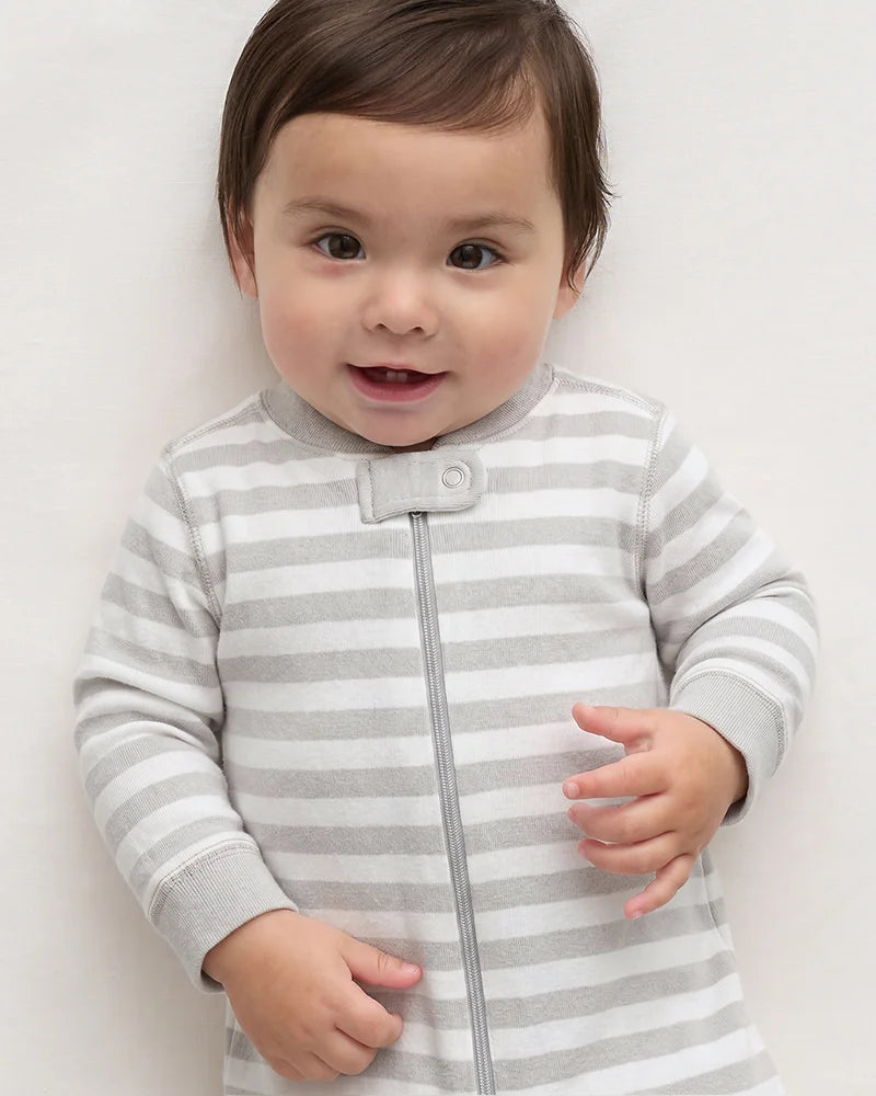 100% Organic Cotton One Piece Pajama - 0-3M / Navy Stripe