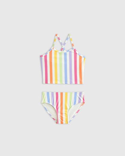 Tankini and Long Sleeve Raglan Rash Guard Set - 6 / Rainbow Stripe