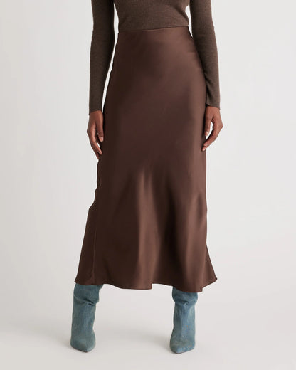 100% Washable Silk Maxi Skirt - XS / Champagne