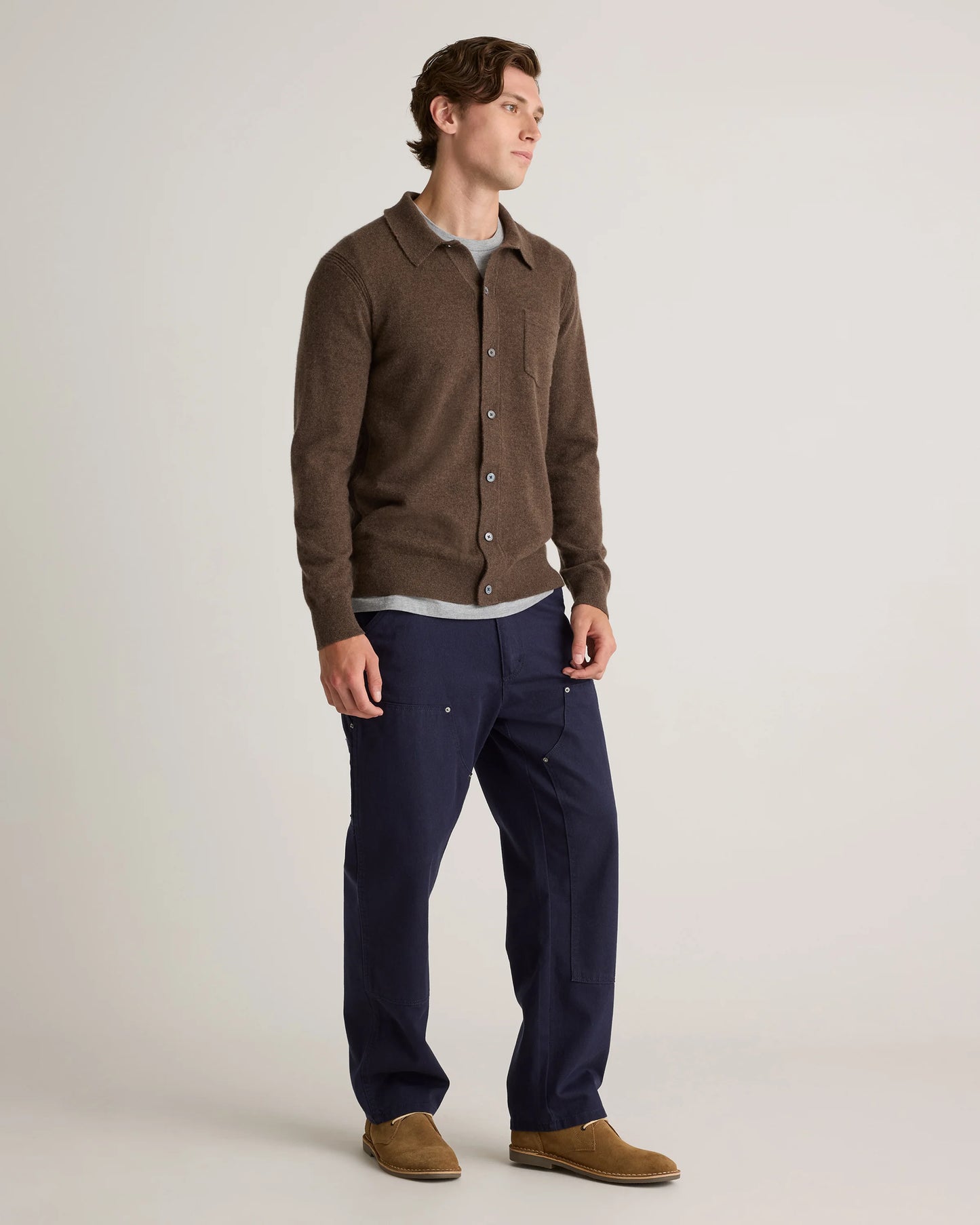 Mongolian Cashmere Button Down Sweater - S / Brown