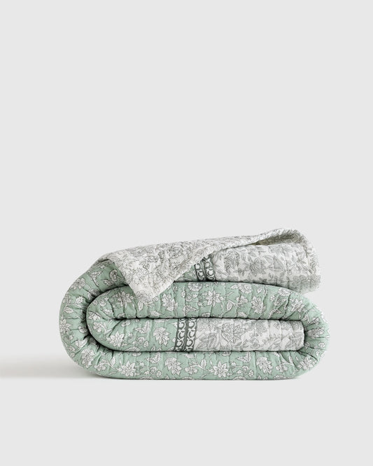 Organic Cotton Block Print Quilt - Twin / Green