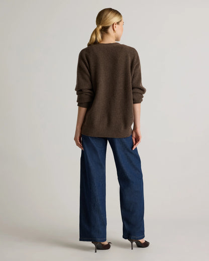 Mongolian Cashmere Fisherman Boxy Cropped Cardigan Sweater - XS / Faded Denim