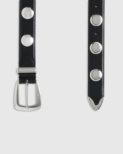 Alyssa European Leather Studded Belt - XS / Black/Silver