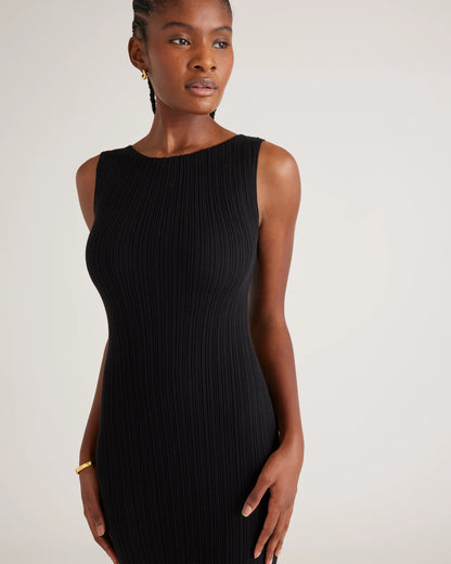 Cotton Cashmere Ribbed Sleeveless Midi Dress - XS / Heather Oatmeal