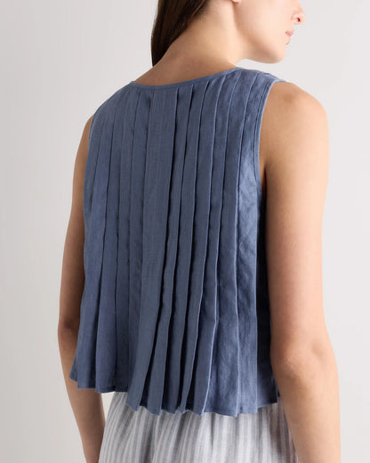 100% European Linen Pleated Tank - XS / Moonstone Blue