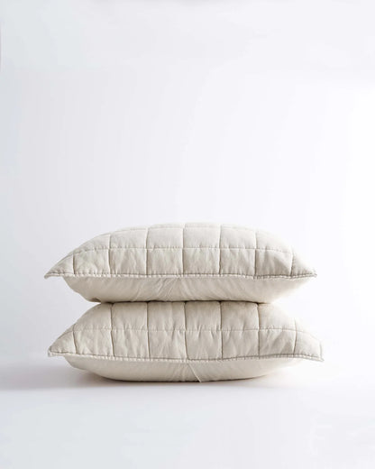 European Linen Box Quilted Sham Set - Standard / White