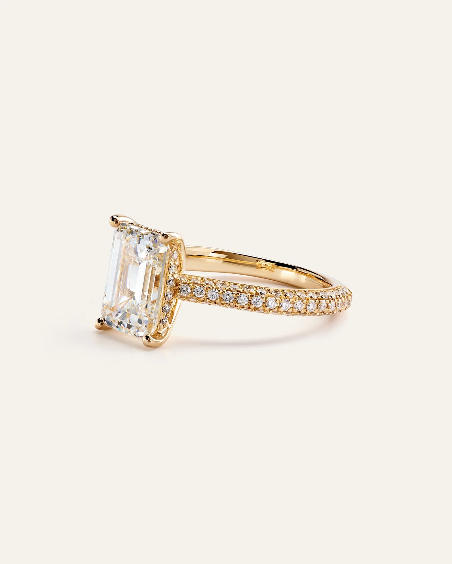 Lab Grown Diamond Emerald Pave Cathedral Engagement Ring - 3ct - 4 / Yellow Gold