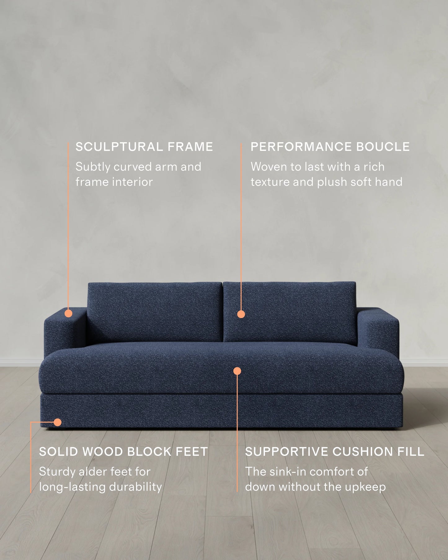 Sierra Curved Arm Sofa in Performance Boucle - 7ft / Linen