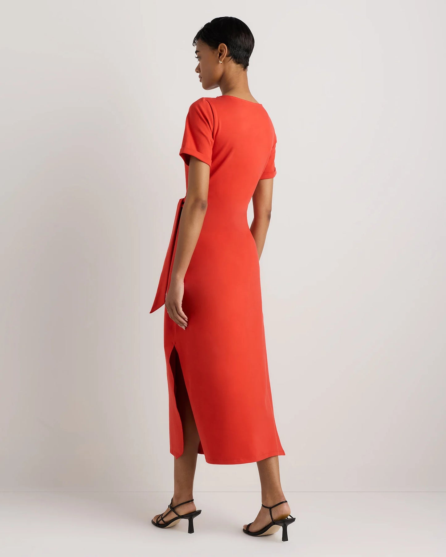 Stretch Cotton Jersey Side Tie Midi Dress - XS / Spiced Orange