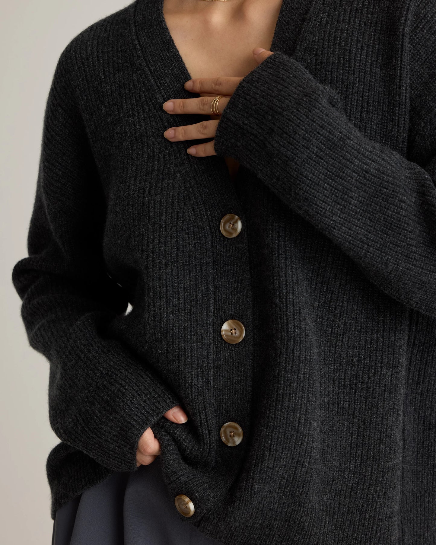 Mongolian Cashmere Fisherman Boxy Cropped Cardigan Sweater - XS / Faded Denim