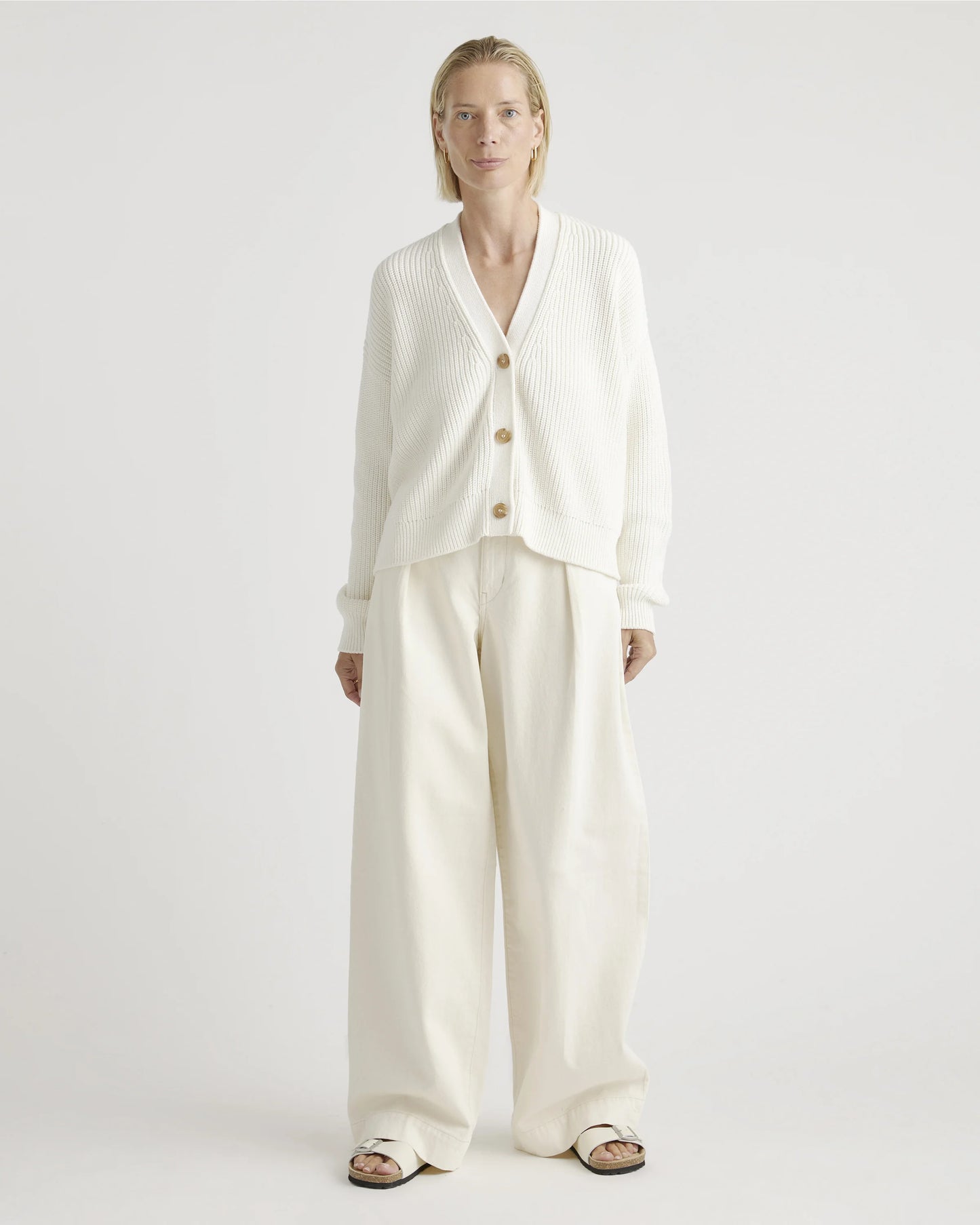 100% Organic Cotton Fisherman Boxy Cropped Cardigan - XS / Sapphire Blue