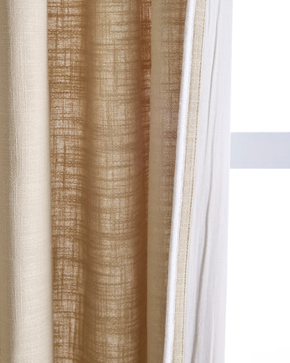 Piped Edge Cotton Curtain - Single Panel - 48x84 / Ivory/Black Piping