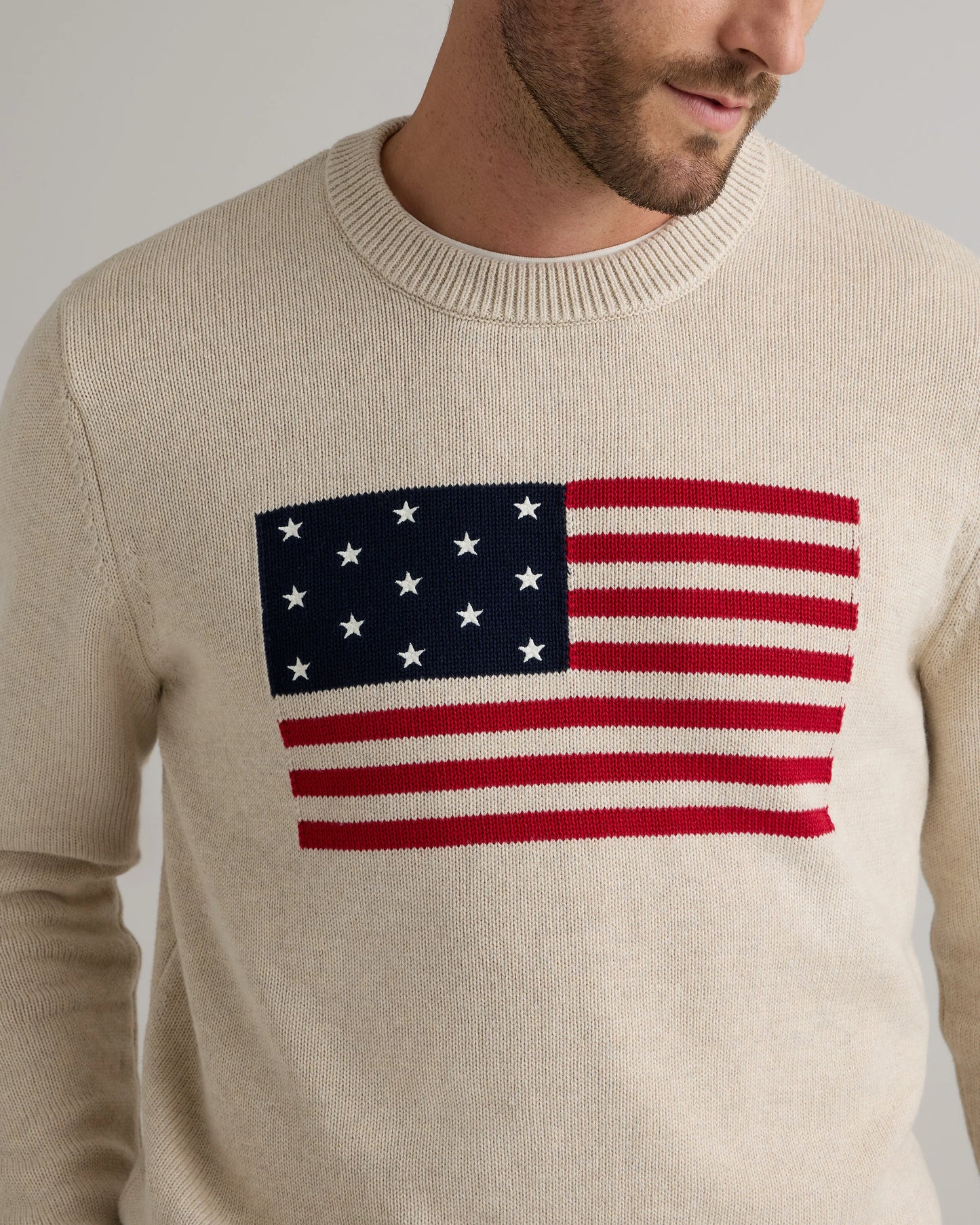 100% Organic Cotton Flag Sweater - S / Speckled Beige Flag