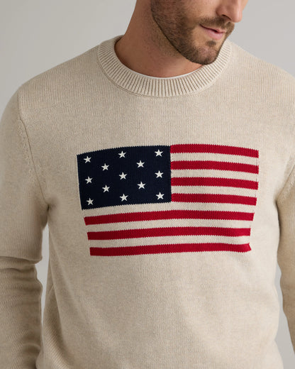 100% Organic Cotton Flag Sweater - S / Speckled Beige Flag