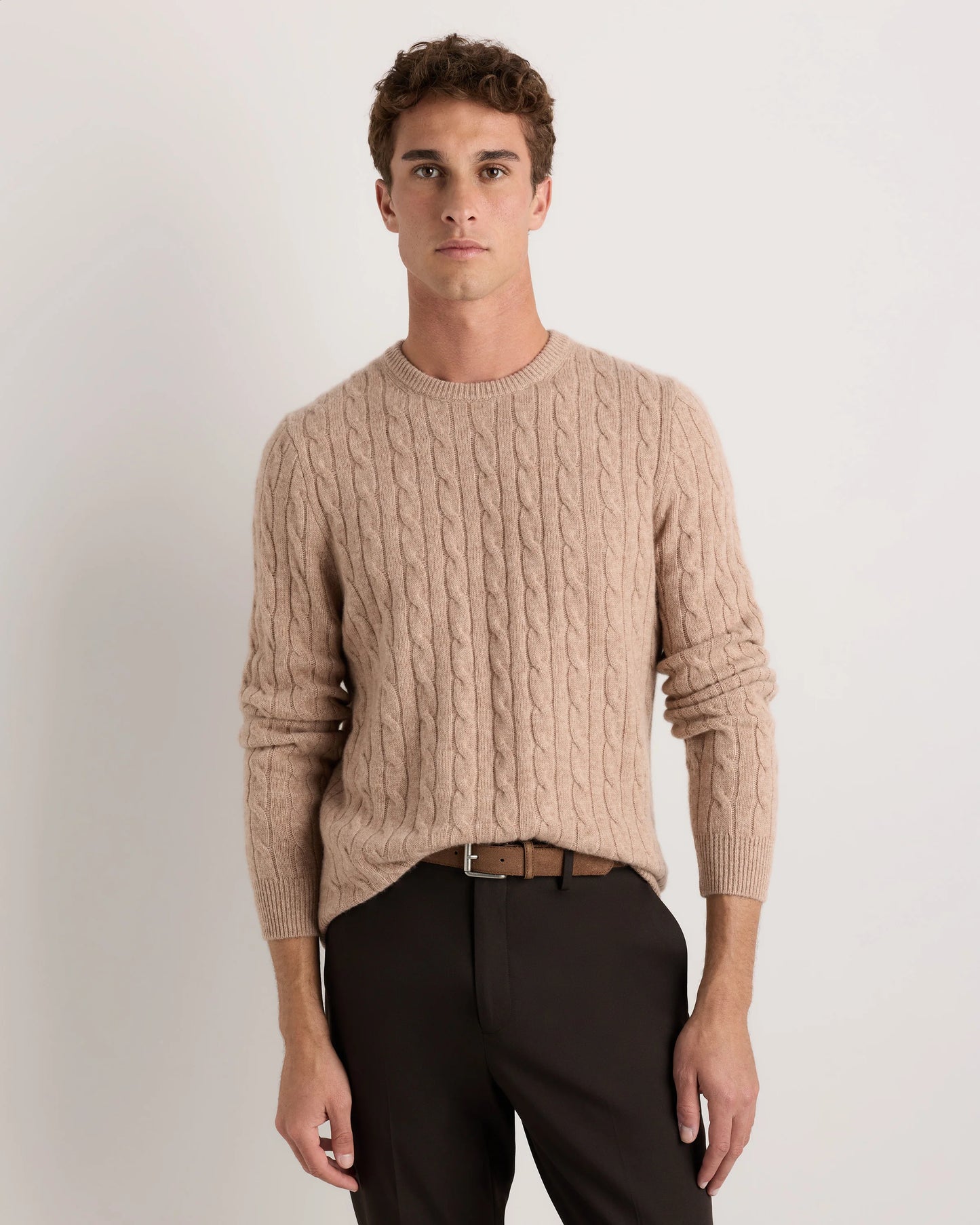 Mongolian Cashmere Classic Cable Crewneck Sweater - S / Teak