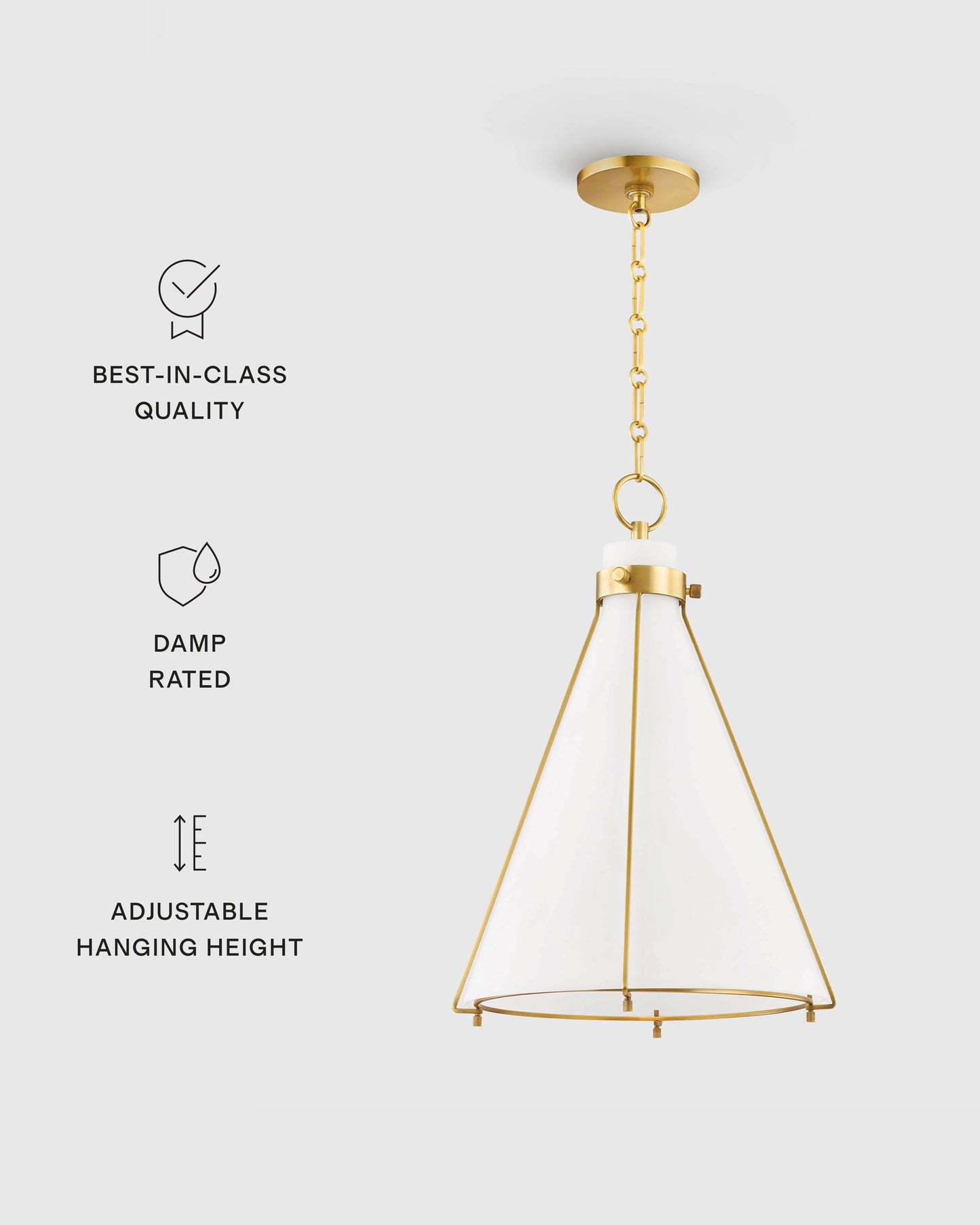 Iron and Opal Glass Conical Pendant Light - One Size / Brass