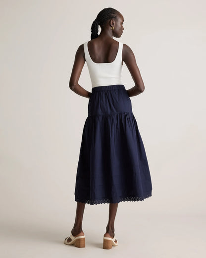 100% Organic Cotton Poplin Pintuck Maxi Skirt - XS / Black