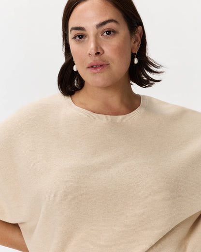 Lightweight Cotton Cashmere Link-Stitch Dolman Sweater - 1X / Orchid Blue Mini Stripe