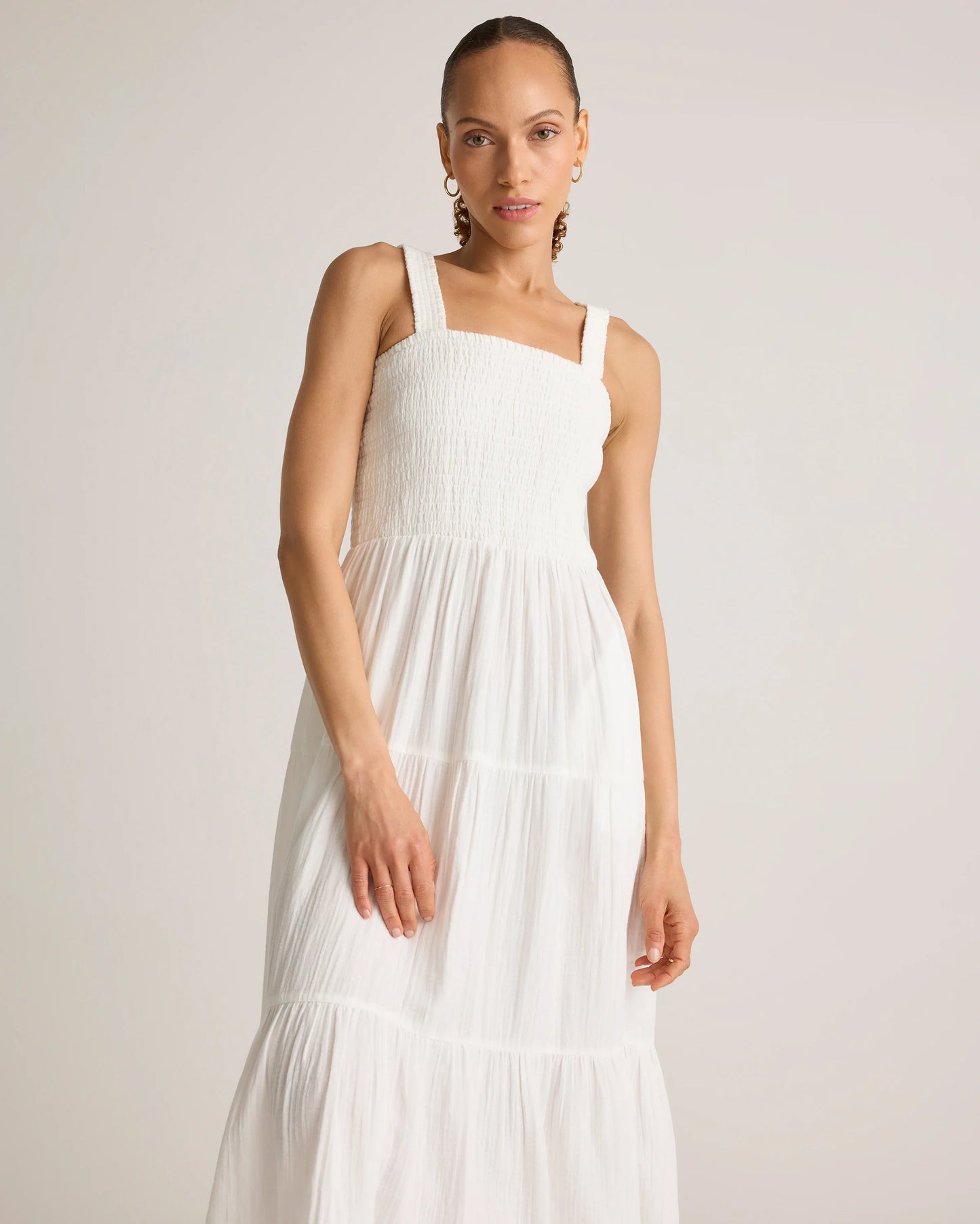 100% Organic Cotton Gauze Smocked Sleeveless Maxi Dress - XS / Blue Gingham