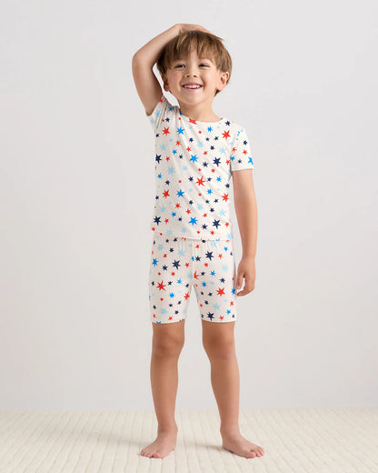Bamboo Short Sleeve and Shorts Pajama Set - 2T / Lavender Hearts