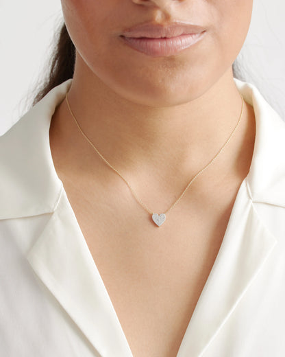 14K Gold Pave Diamond Heart Necklace - One Size / Yellow Gold