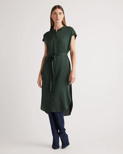 Washable Stretch Silk Midi Shirt Dress - XS / Black