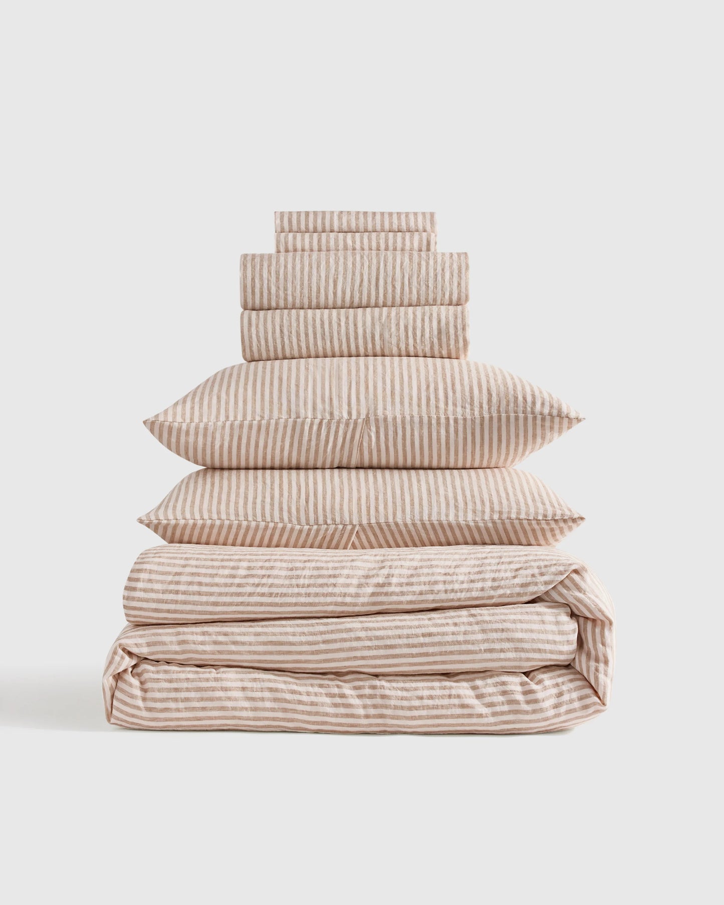 European Linen Stripe Deluxe Bedding Bundle - Twin / Willowleaf/White Stripe