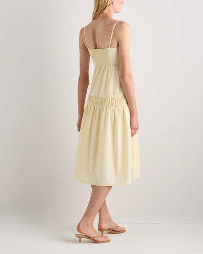 100% Organic Cotton Poplin Spaghetti Strap Maxi Dress - XS / Light Blue Stripe