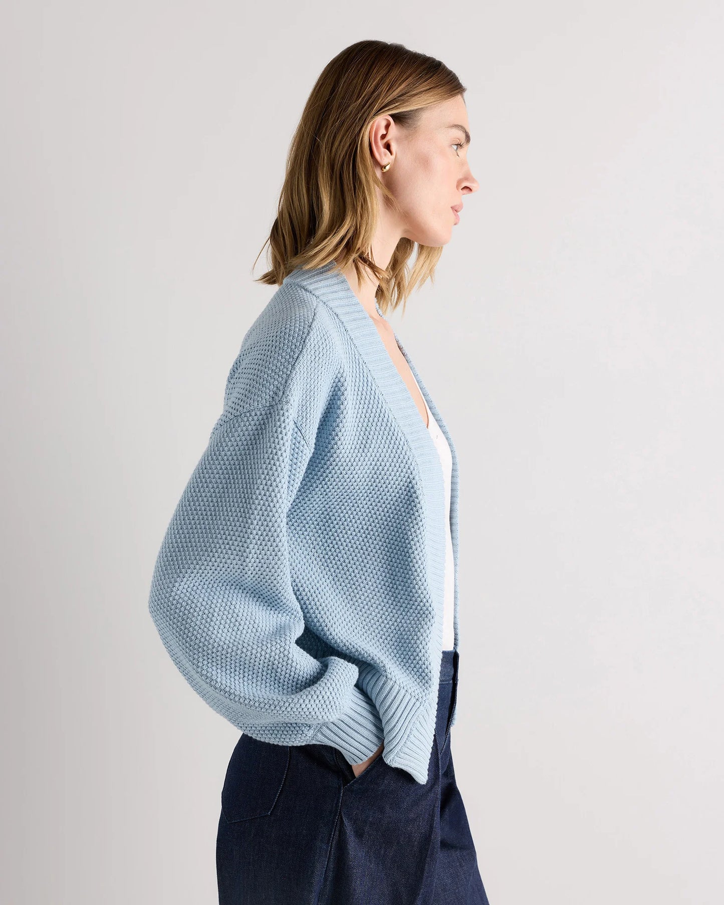 100% Organic Cotton Waffle Stitch Open Cardigan - XS / Sky Blue