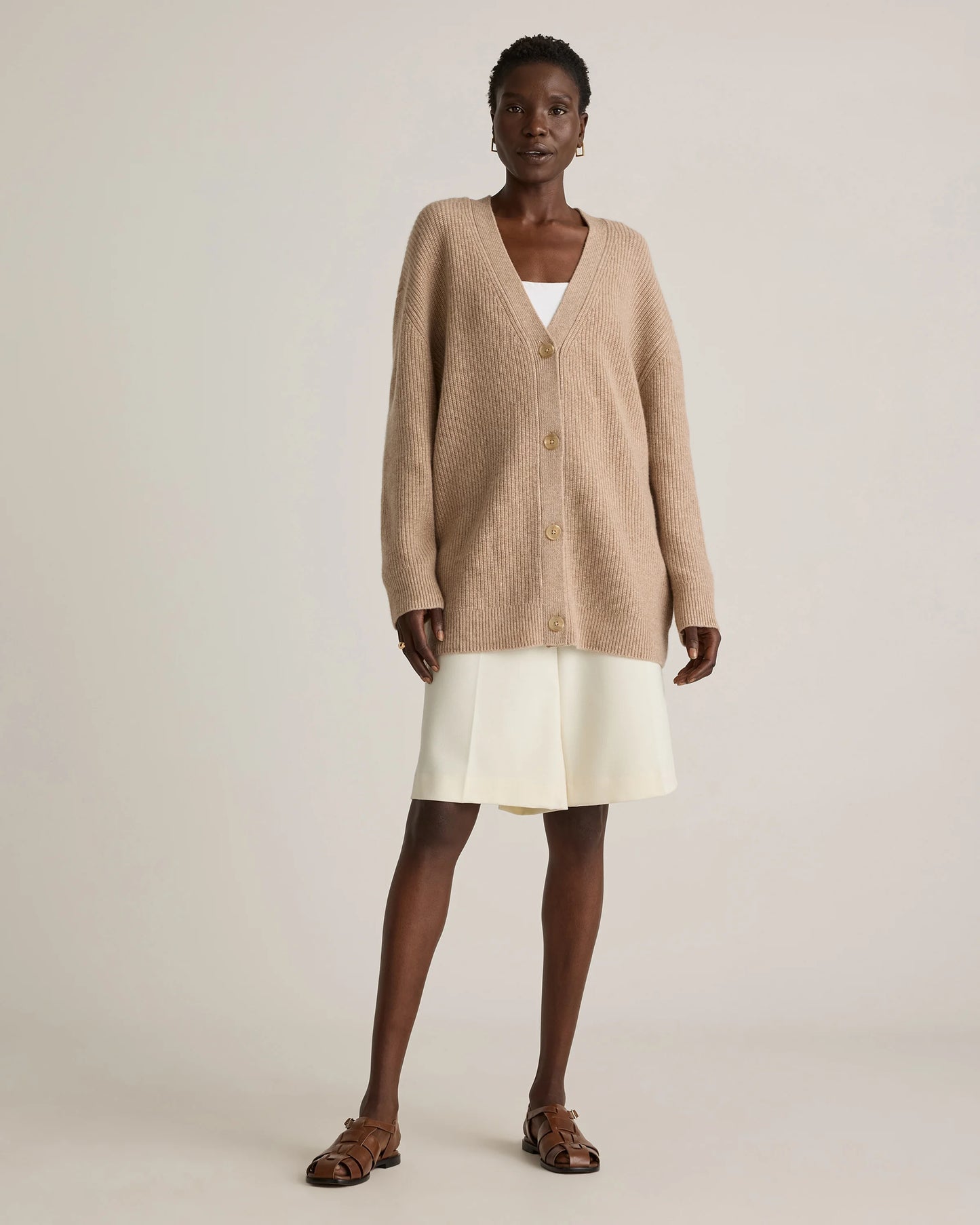 Mongolian Cashmere Oversized Boyfriend Cardigan Sweater - XS / Brown