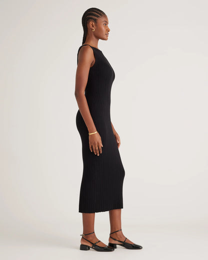 Cotton Cashmere Ribbed Sleeveless Midi Dress - XS / Heather Oatmeal
