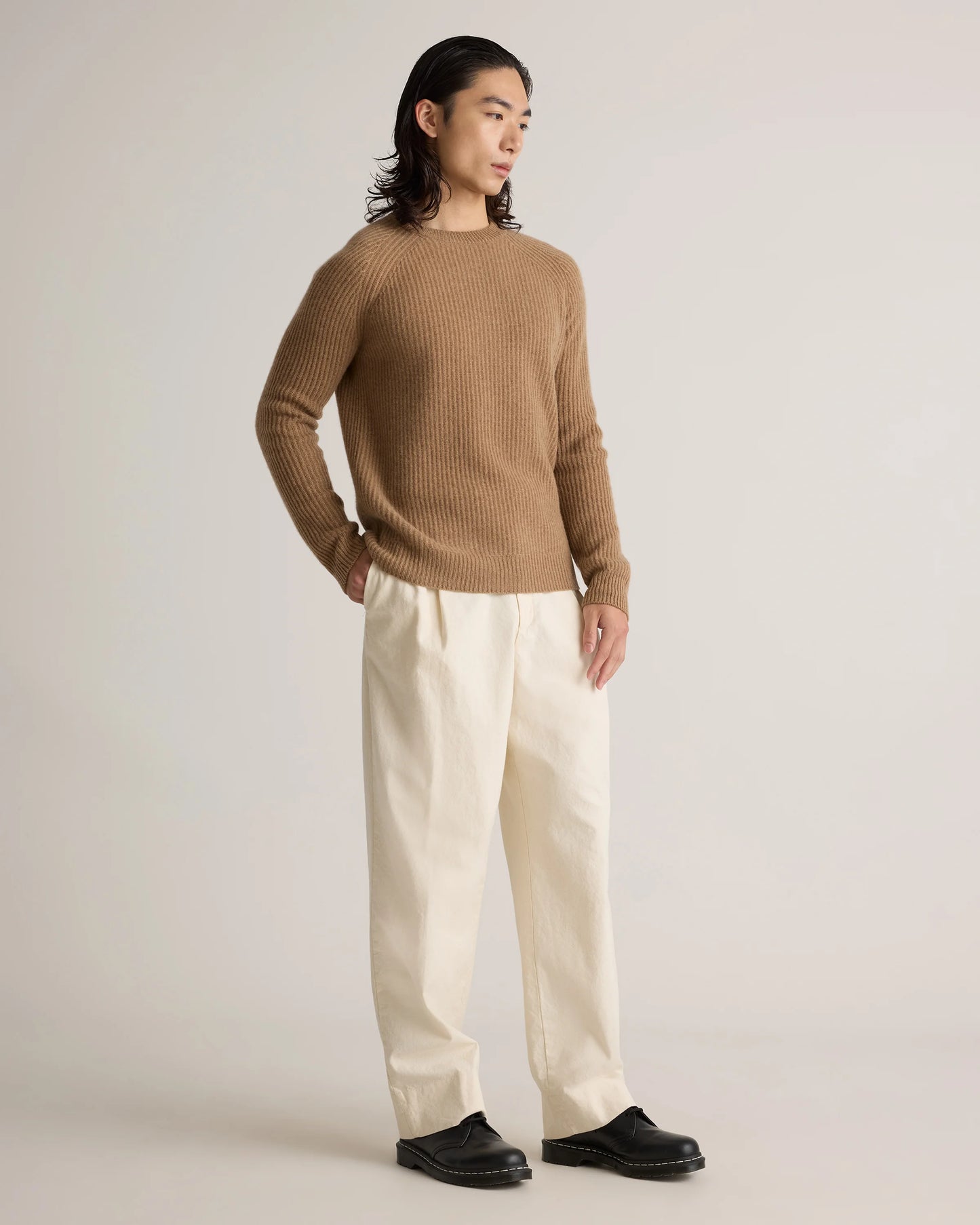 Mongolian Cashmere Fisherman Crewneck Sweater - S / Navy Marl