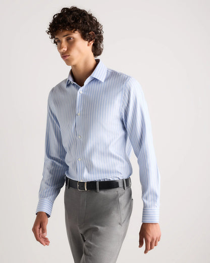 Supima Cotton Herringbone Dress Shirt - S / Blue Stripe