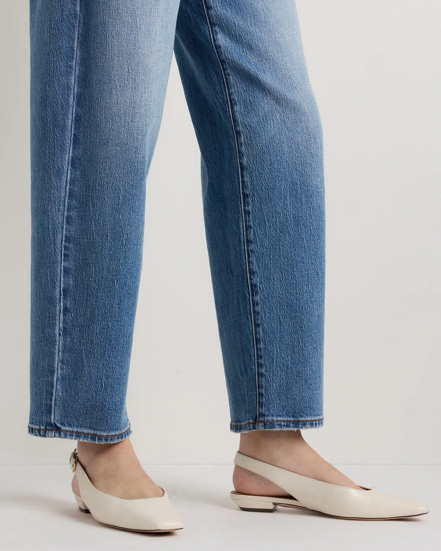 Italian Leather Slingback Flat - 5 / Bone