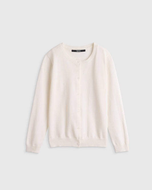 100% Organic Cotton Crewneck Cardigan - 6 / Ivory