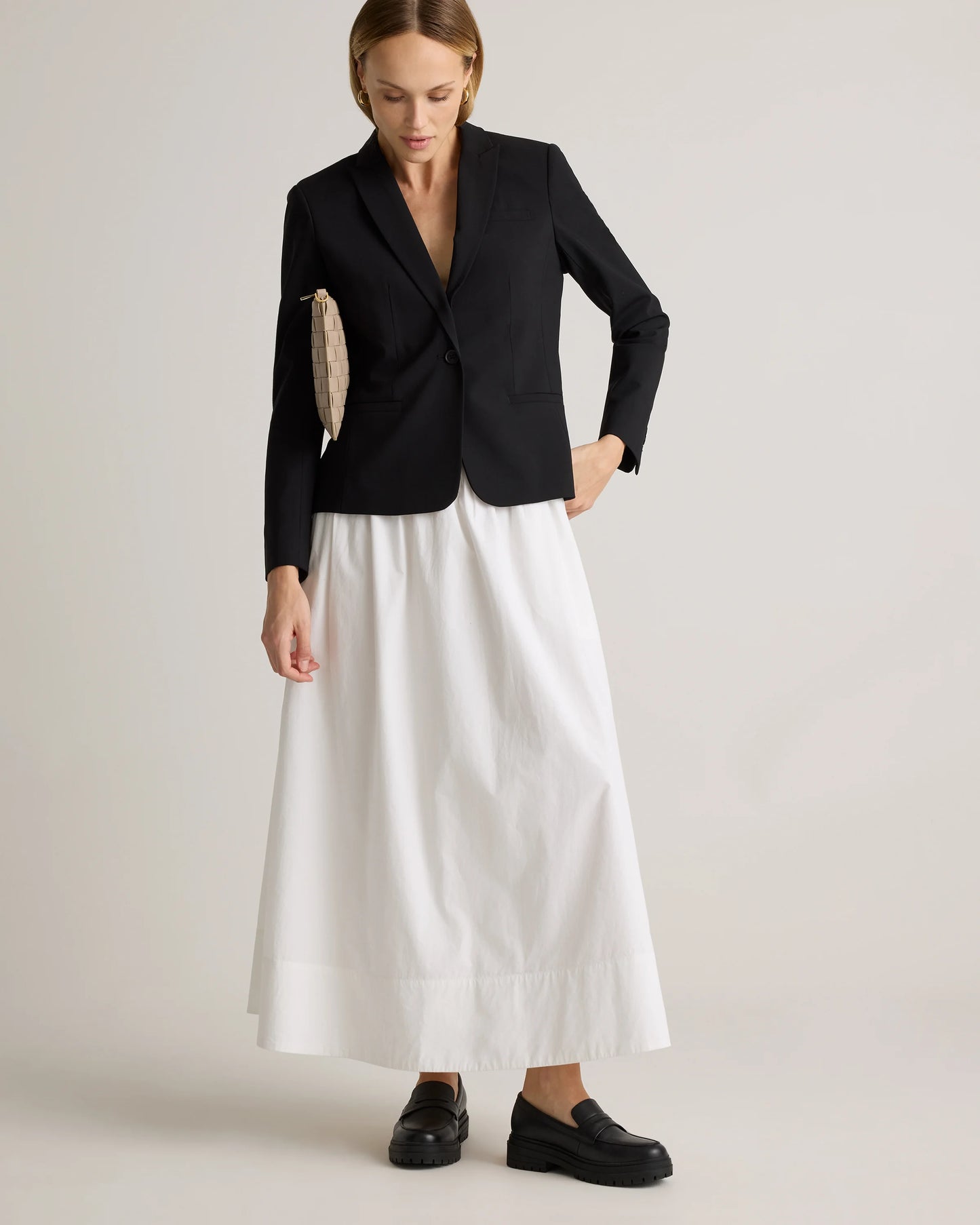 100% Organic Cotton Poplin A-line Maxi Skirt - XS / Classic White