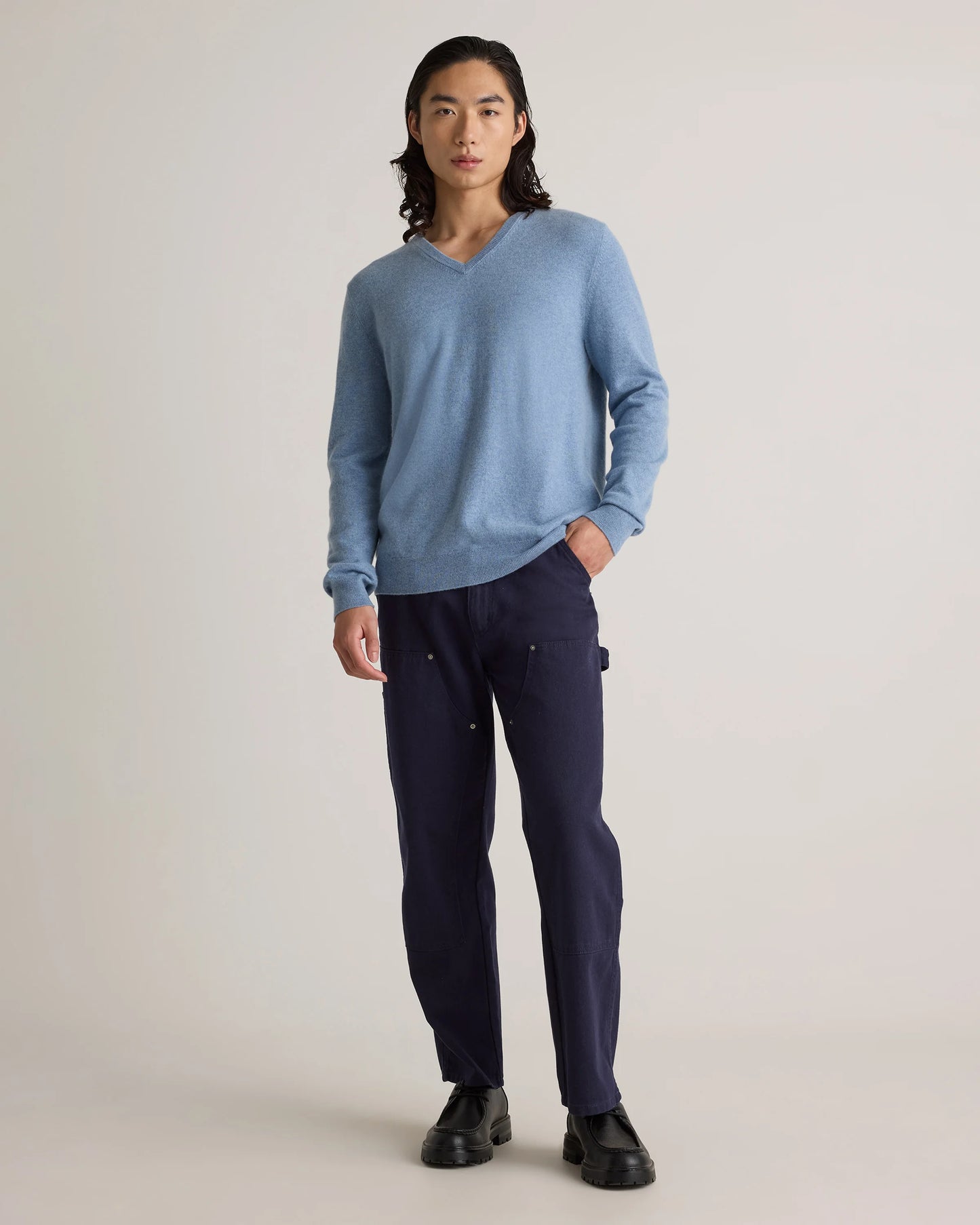 Mongolian Cashmere V-Neck Sweater - S / Oatmeal