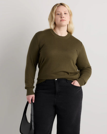 Lightweight Cotton Cashmere Crew Sweater - 1X / Black