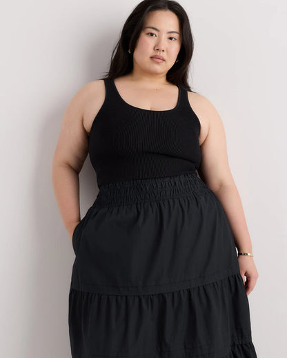 100% Organic Cotton Poplin Tiered Maxi Skirt - 1X / Black