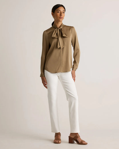 Washable Stretch Silk Tie Neck Blouse - XS / Moonstone Blue