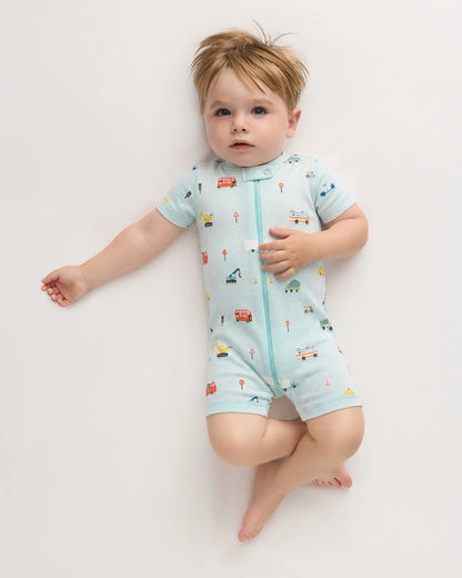 100% Organic Cotton Shortie Onesie Pajama - 0-3M / Animal Faces