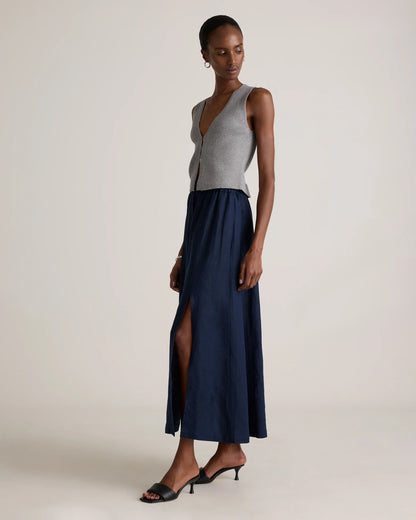 100% European Linen Maxi Skirt - XS / Classic Mini Gingham